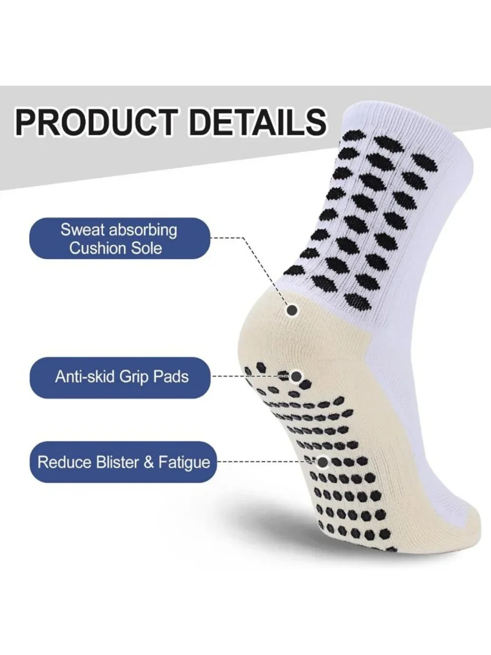 5 Pairs Kids Non-Slip Soccer Socks - Cushioned Athletic Sports Grip Socks